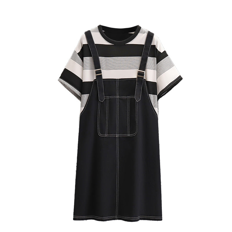 Plus Size Korean Mock 2 Piece Dungaree Dress