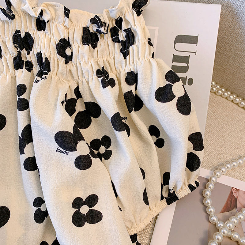 Plus Size Korean Print Off Shoulder Blouse
