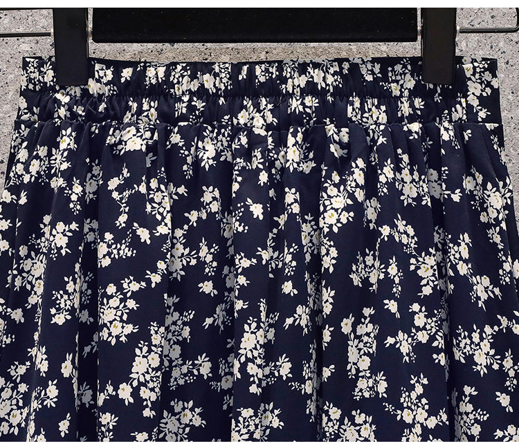 Plus Size Blue Floral Midi Skirt