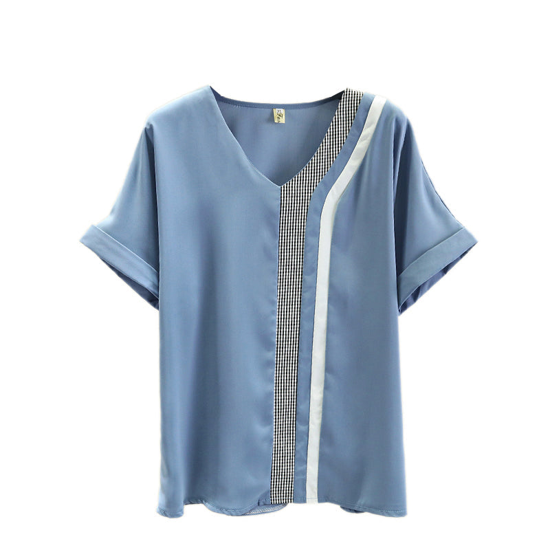 Plus Size Stripe V Neck Blouse