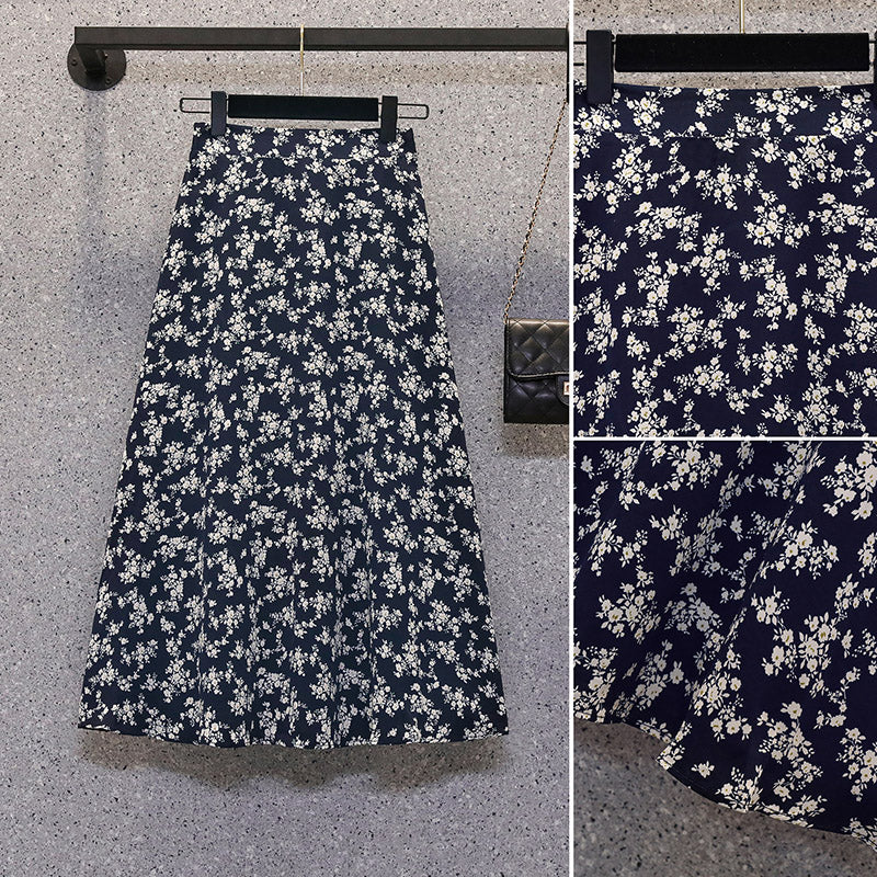 Plus Size Blue Floral Midi Skirt