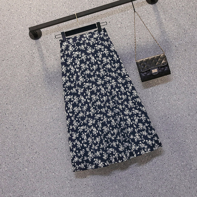Plus Size Blue Floral Midi Skirt