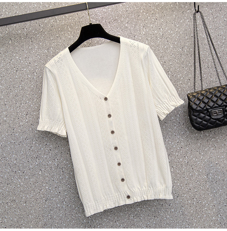 Plus Size Knit V Neck Blouse