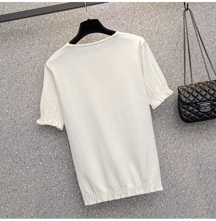 Plus Size Knit V Neck Blouse