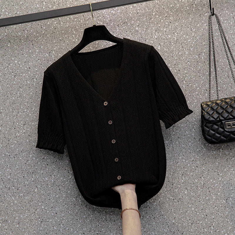 Plus Size Knit V Neck Blouse