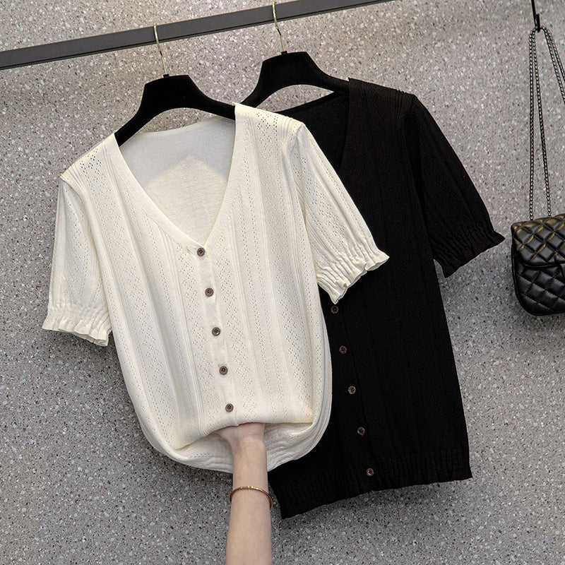 Plus Size Knit V Neck Blouse