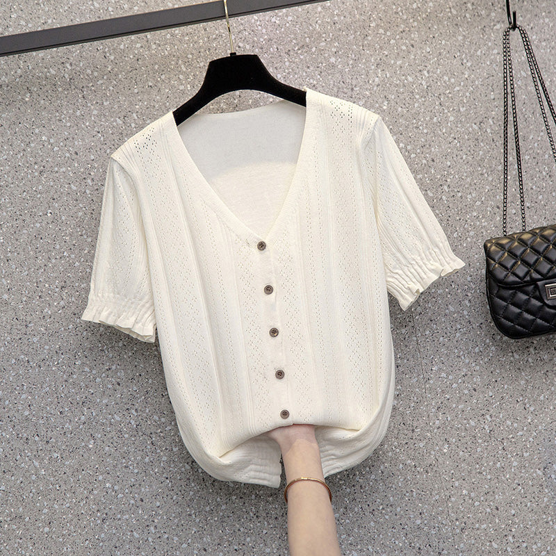 Plus Size Knit V Neck Blouse