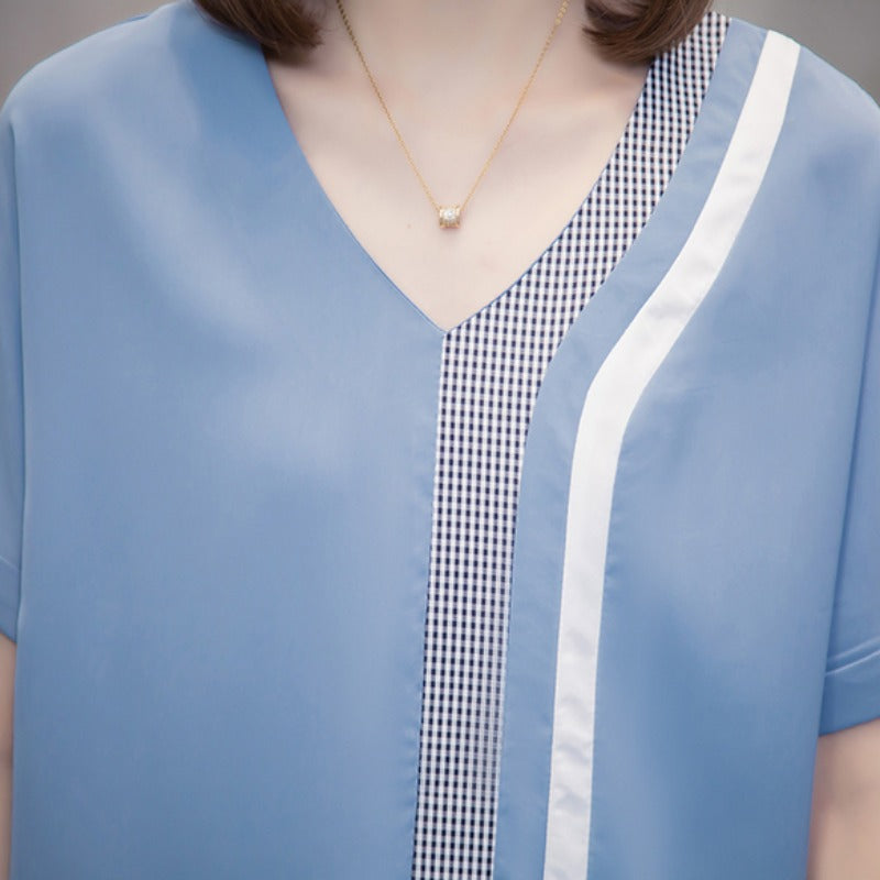 Plus Size Stripe V Neck Blouse