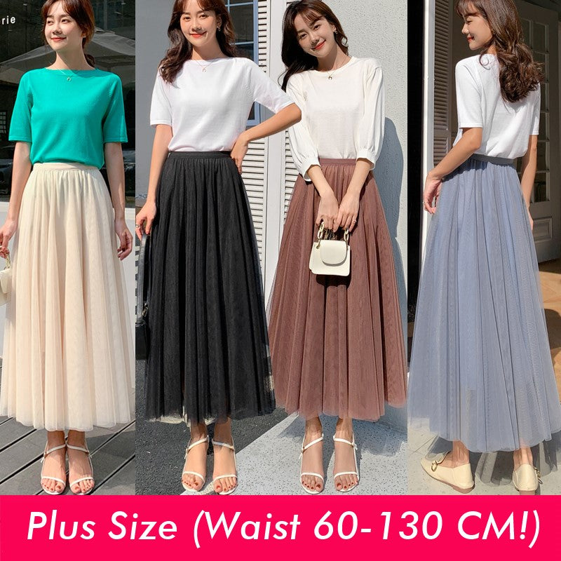 Plus Size Korean Tulle Midi Skirt