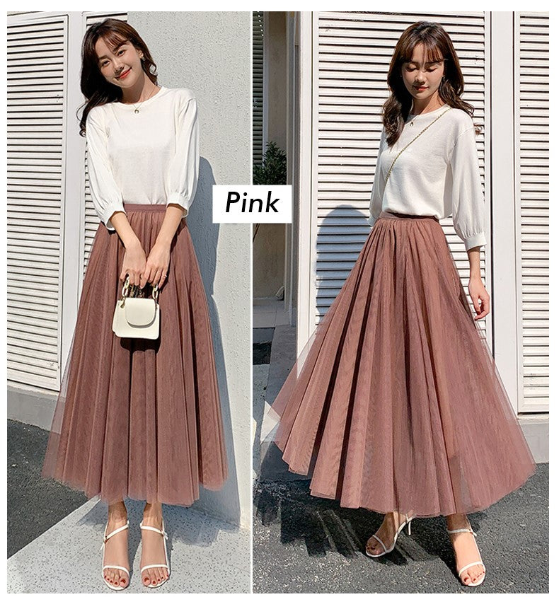 Plus Size Korean Tulle Midi Skirt