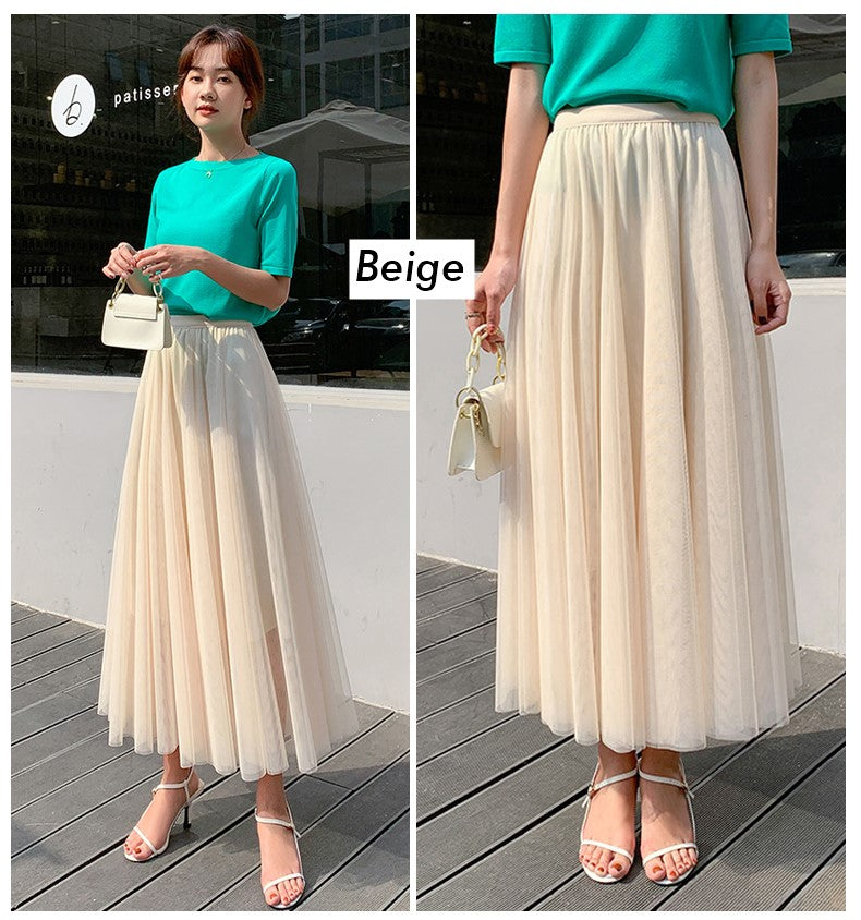 Plus Size Korean Tulle Midi Skirt