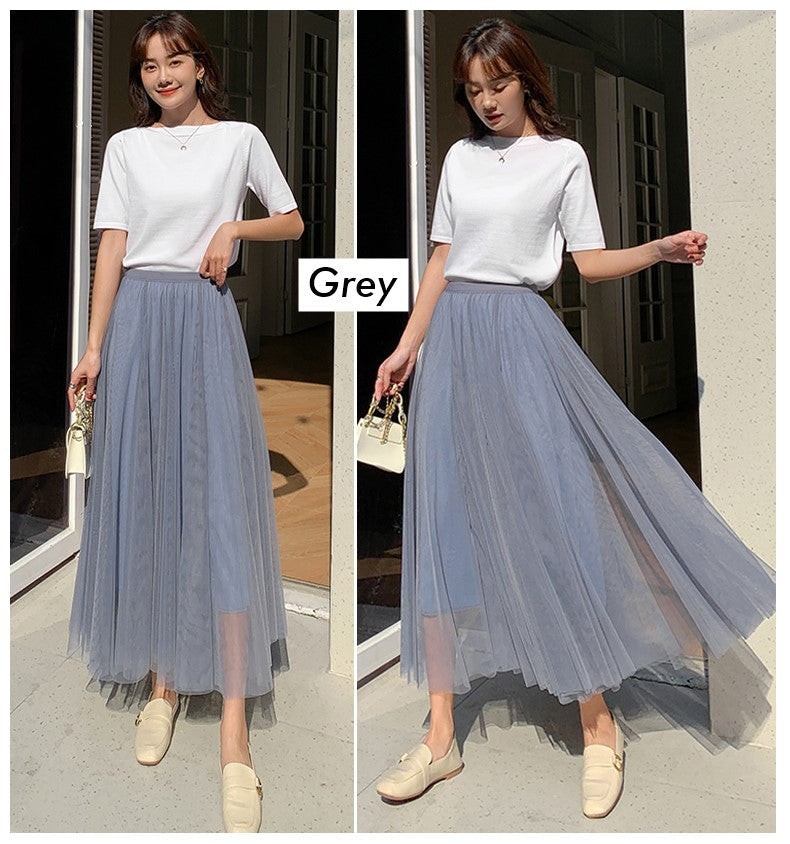 Plus Size Korean Tulle Midi Skirt