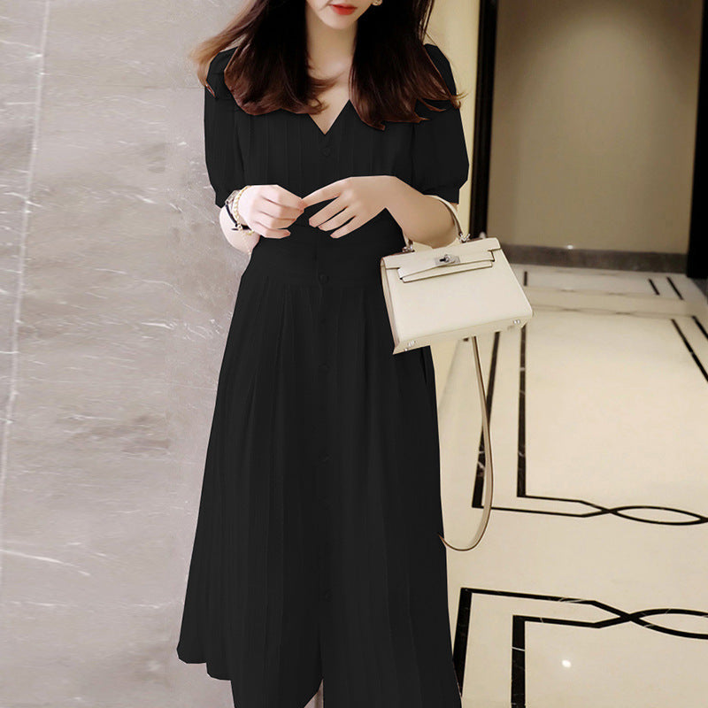 Plus Size Korean Textured Stripes V Neck Midi Dress