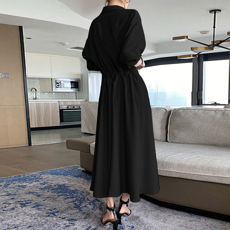 Plus Size Korean Wrap Trench Mid Sleeve Midi Shirt Dress