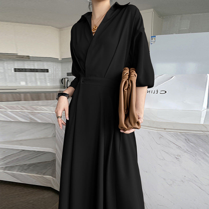 Plus Size Korean Wrap Trench Mid Sleeve Midi Shirt Dress