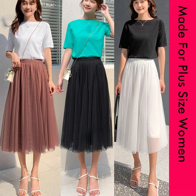 Plus Size Korean Tulle Midi Skirt