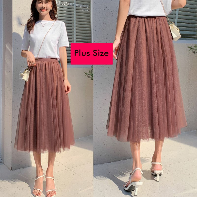 Plus Size Korean Tulle Midi Skirt