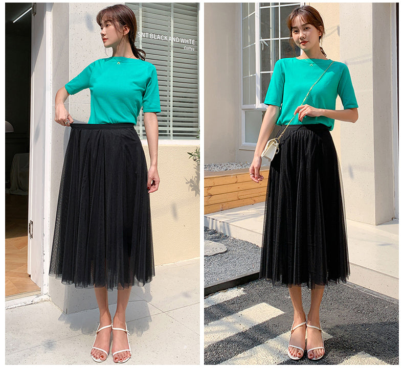 Plus Size Korean Tulle Midi Skirt