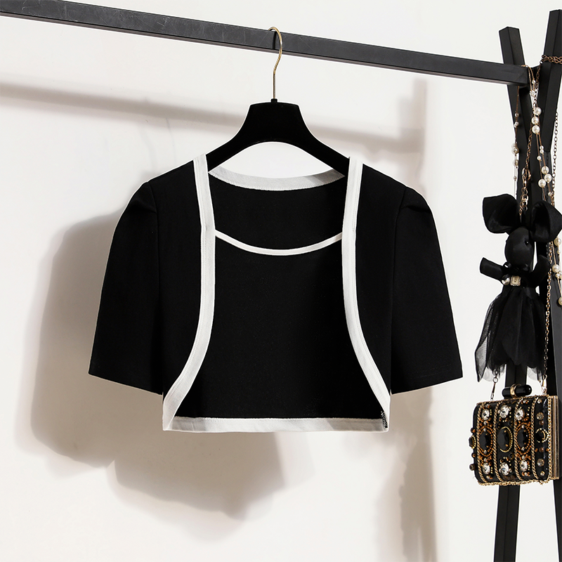 Plus Size Korean Crop Jacket Top and Cami Dress Set