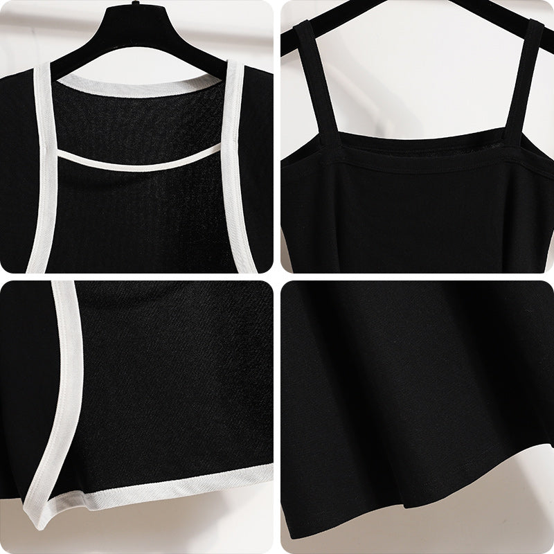 Plus Size Korean Crop Jacket Top and Cami Dress Set