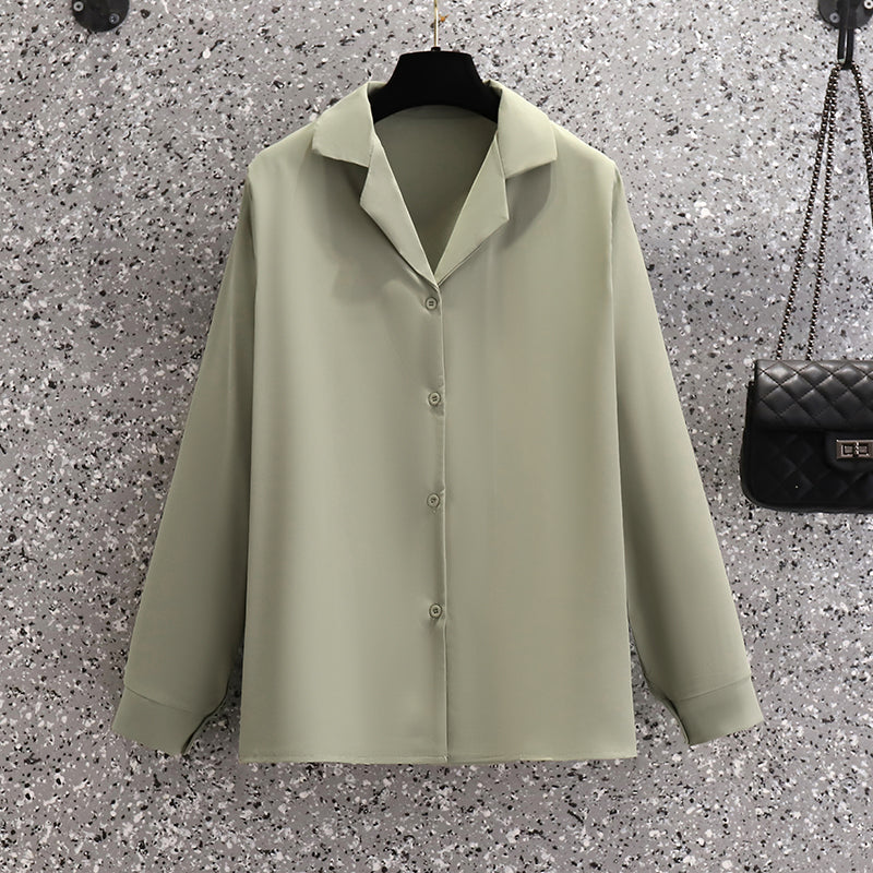 Plus Size Korean Chiffon Button Long Sleeve Shirt Blouse