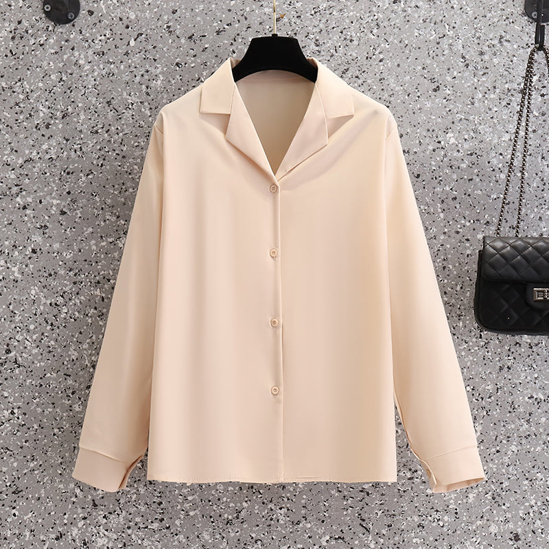 Plus Size Korean Chiffon Button Long Sleeve Shirt Blouse