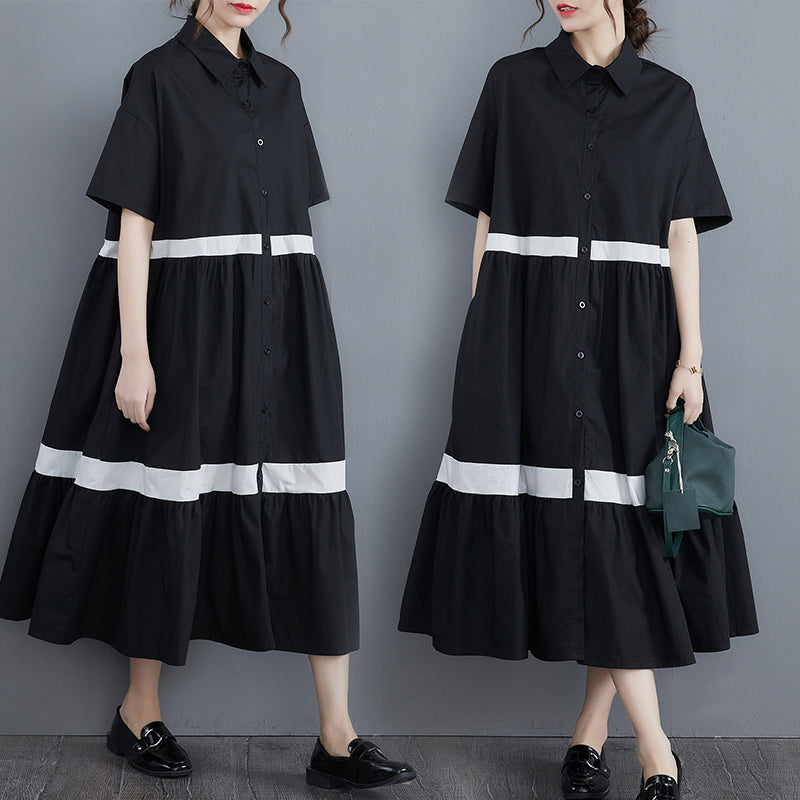 Plus Size Stripe Button Down Midi Shirt Dress