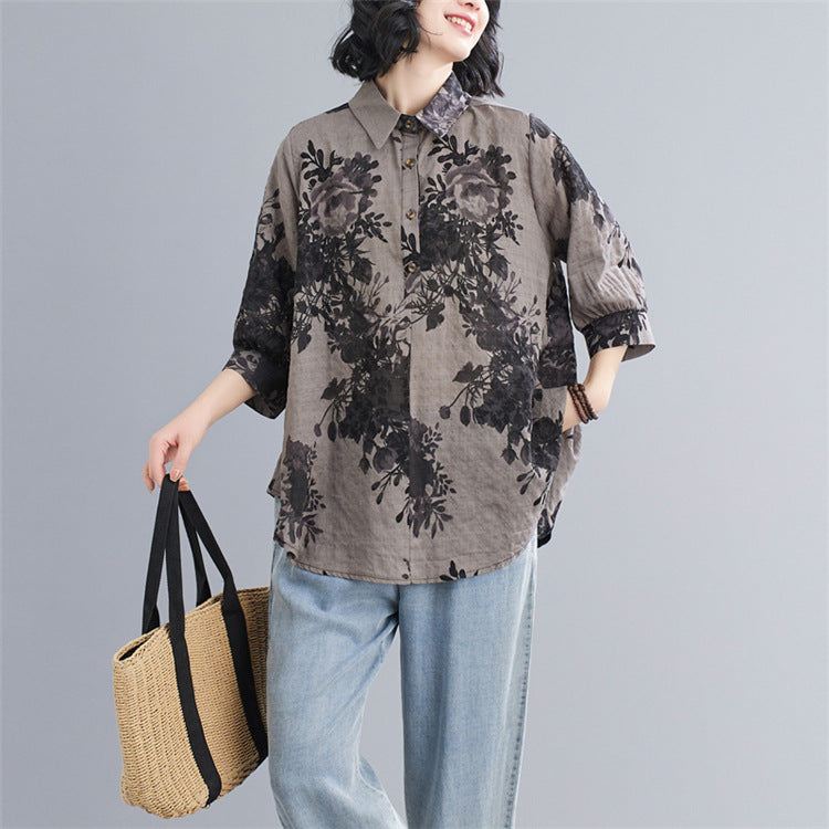 Plus Size Scenery Floral Shirt Blouse