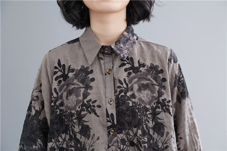 Plus Size Scenery Floral Shirt Blouse