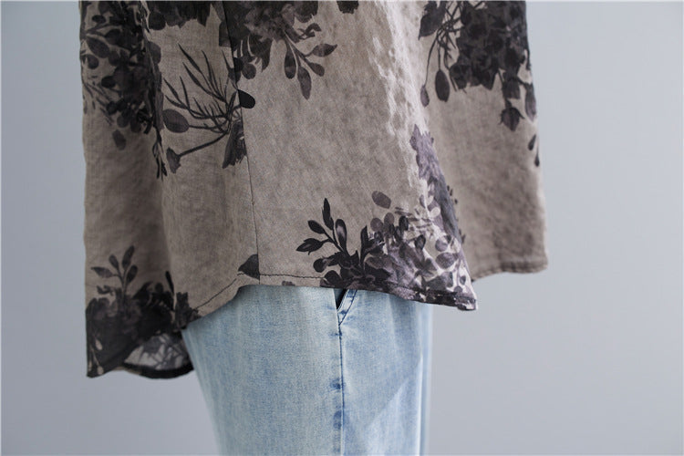 Plus Size Scenery Floral Shirt Blouse