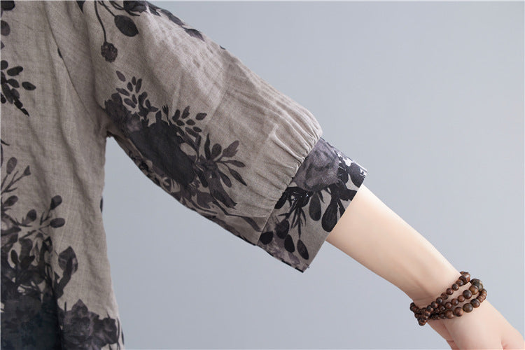 Plus Size Scenery Floral Shirt Blouse