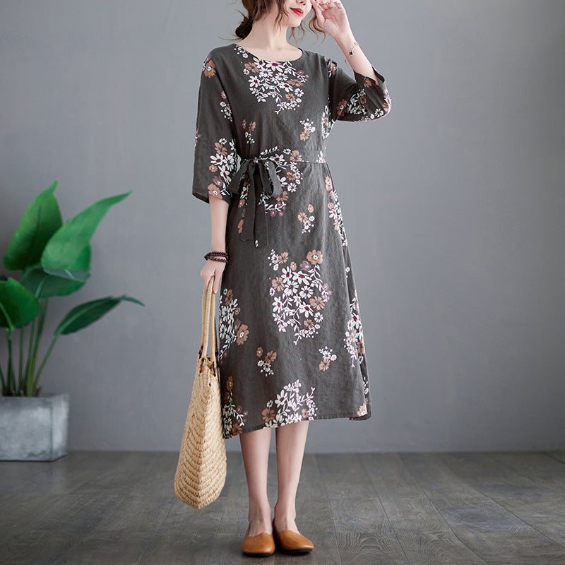 Plus Size Floral Waist Tie Midi Dress