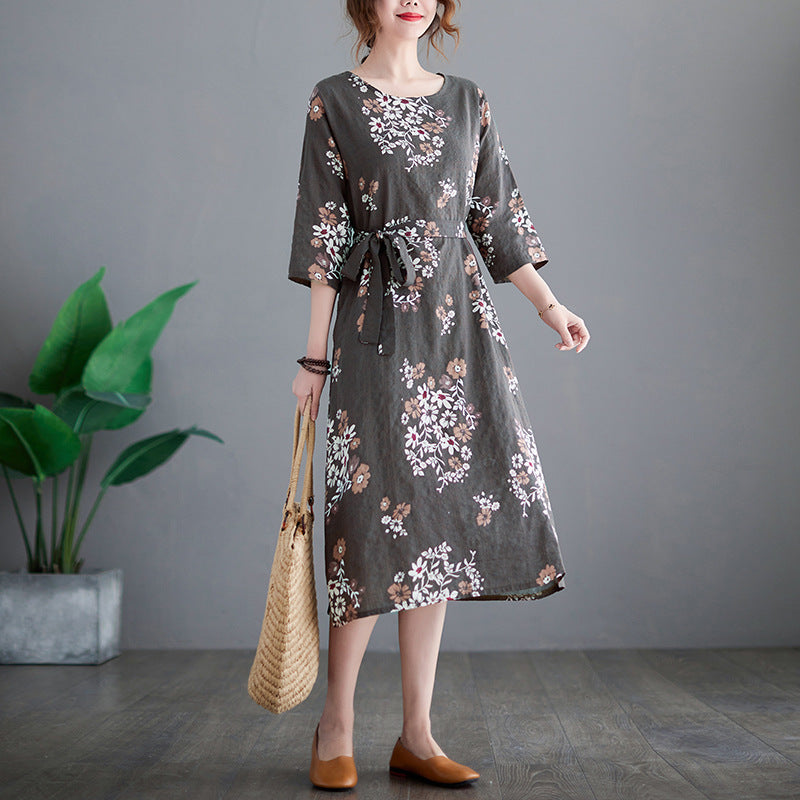 Plus Size Floral Waist Tie Midi Dress