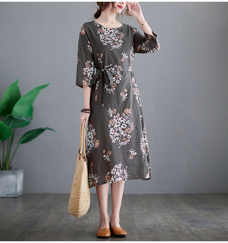 Plus Size Floral Waist Tie Midi Dress
