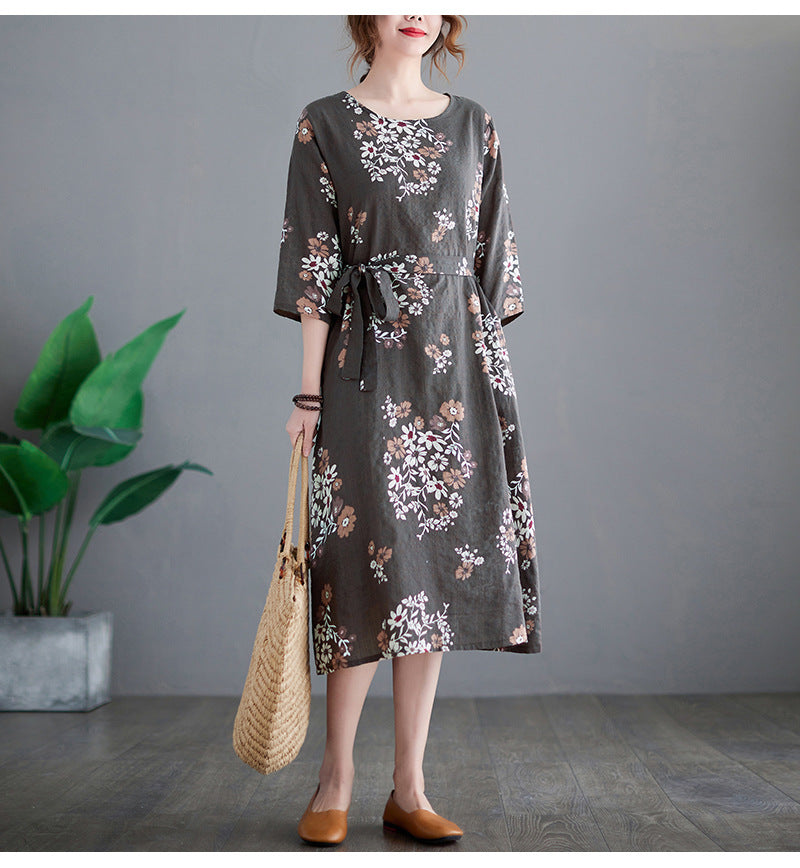Plus Size Floral Waist Tie Midi Dress