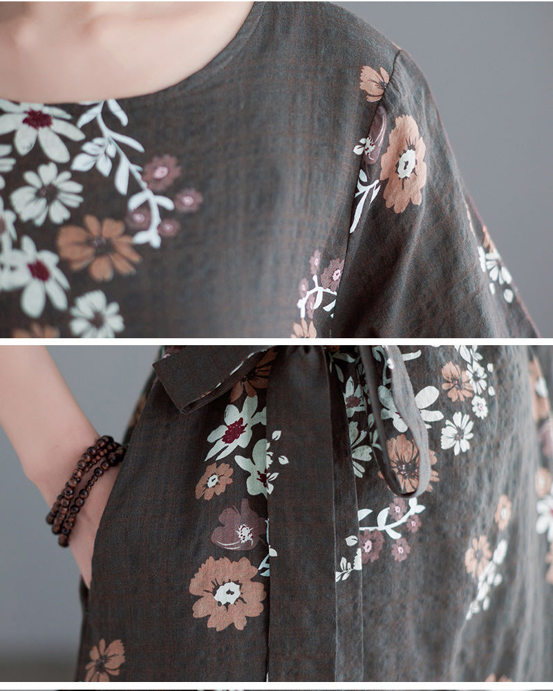 Plus Size Floral Waist Tie Midi Dress