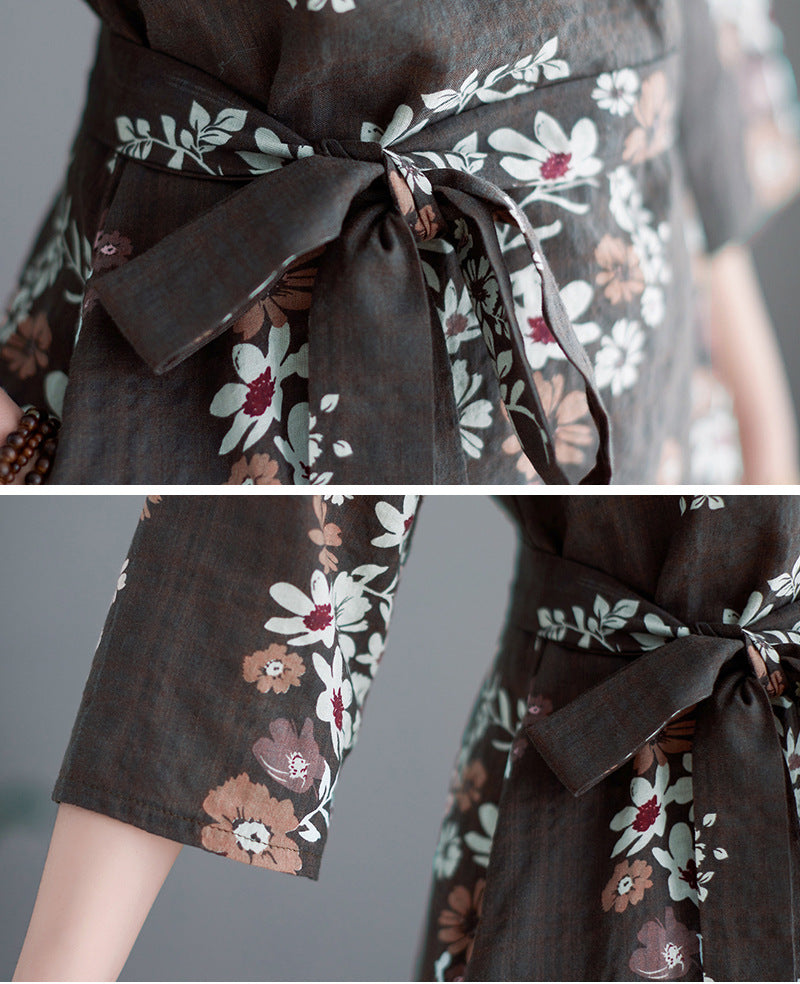 Plus Size Floral Waist Tie Midi Dress