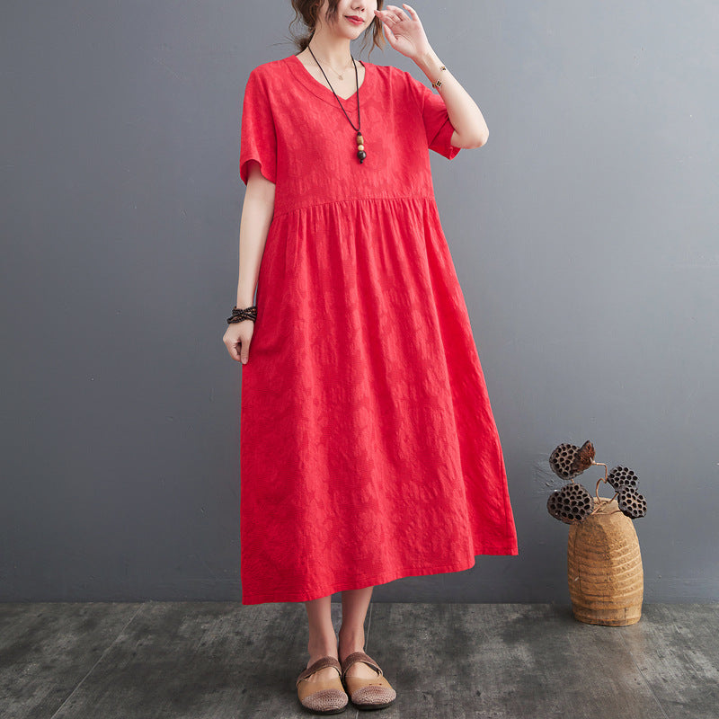 Plus Size Textured V Neck Midi Dress