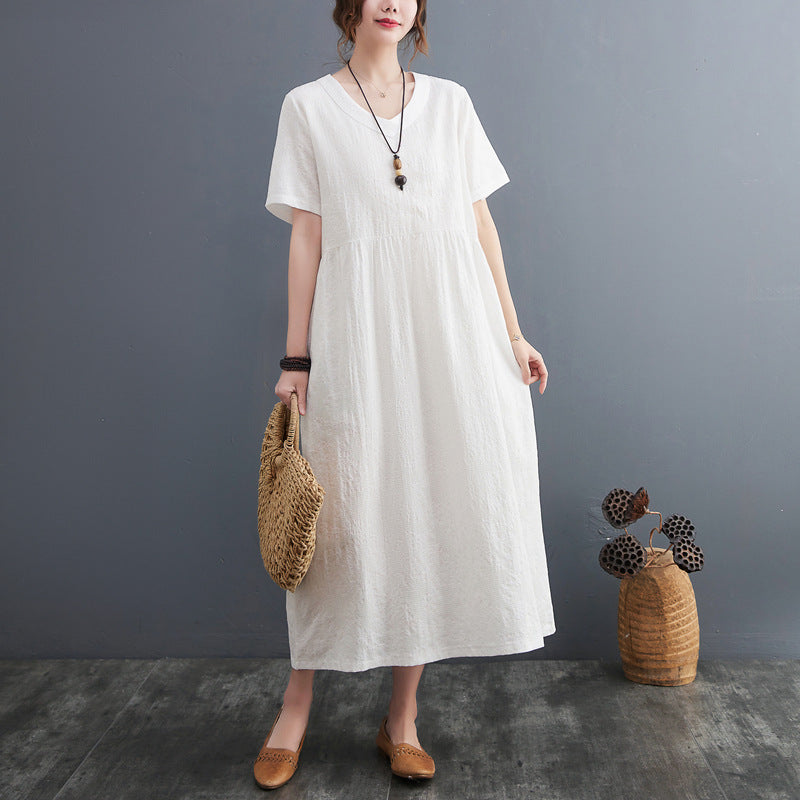 Plus Size Textured V Neck Midi Dress