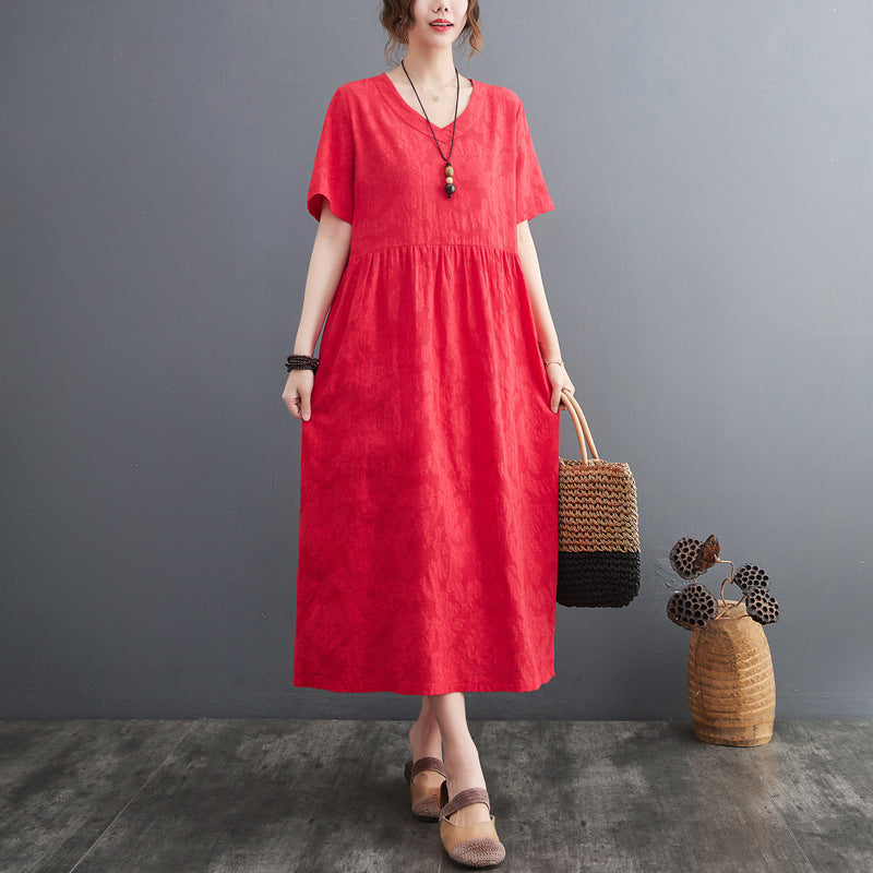 Plus Size Textured V Neck Midi Dress