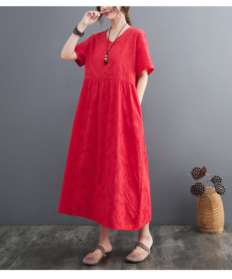 Plus Size Textured V Neck Midi Dress
