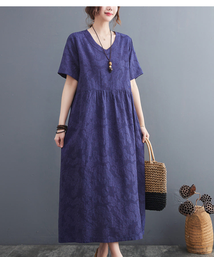 Plus Size Textured V Neck Midi Dress