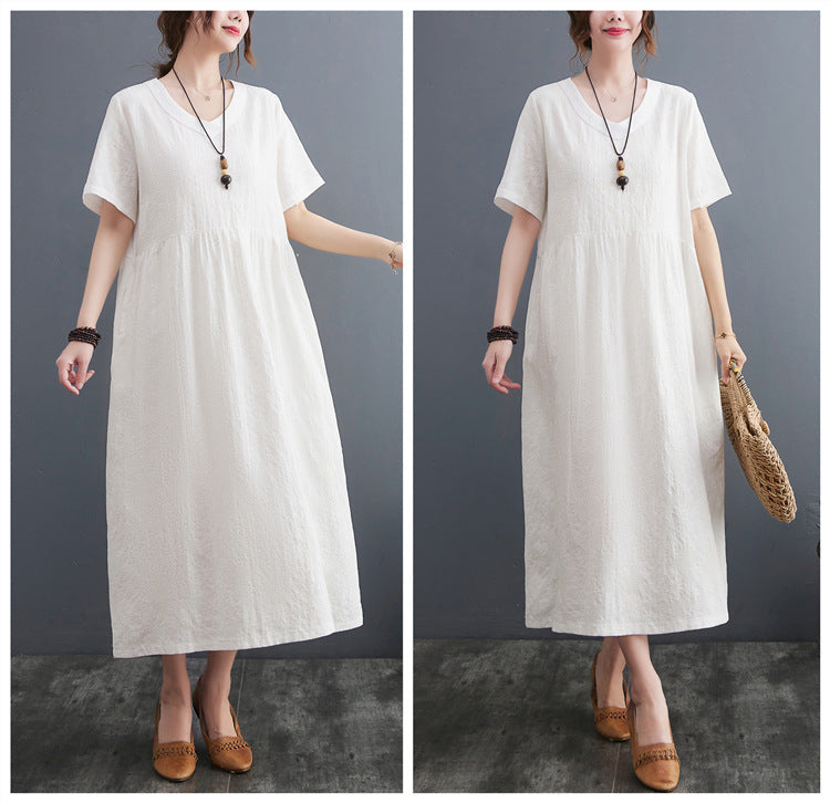 Plus Size Textured V Neck Midi Dress