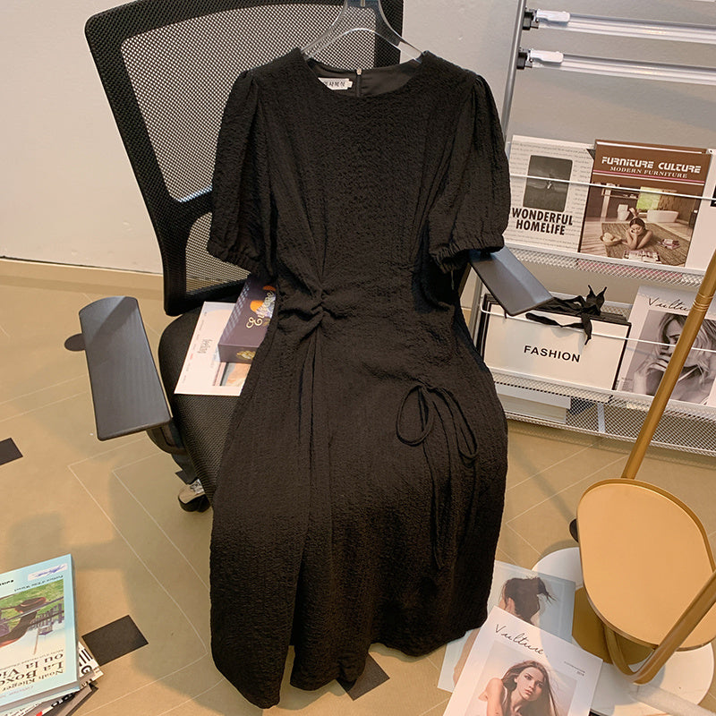 Plus Size Korean Scrunch Lace Up Midi Dress