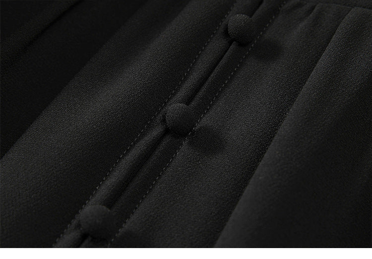 Plus Size Korean Black Buttons Midi Dress