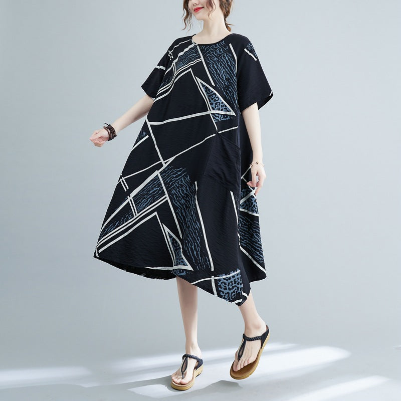 Plus Size Abstract Print A Line Dress