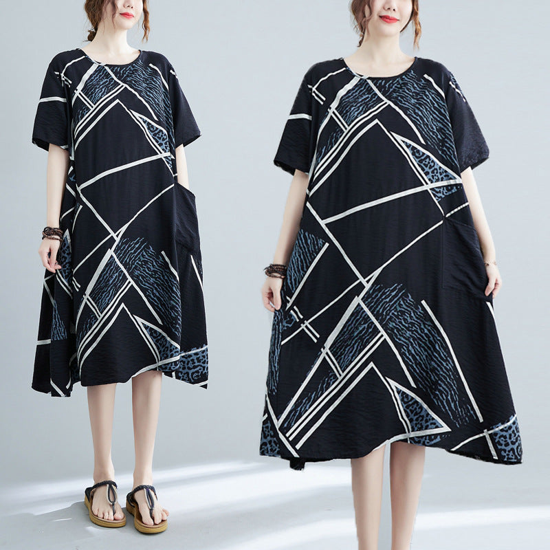 Plus Size Abstract Print A Line Dress