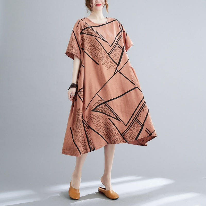 Plus Size Abstract Print A Line Dress