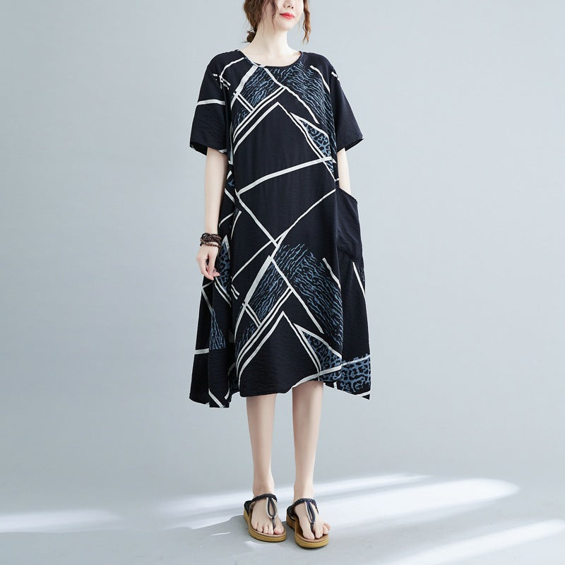 Plus Size Abstract Print A Line Dress