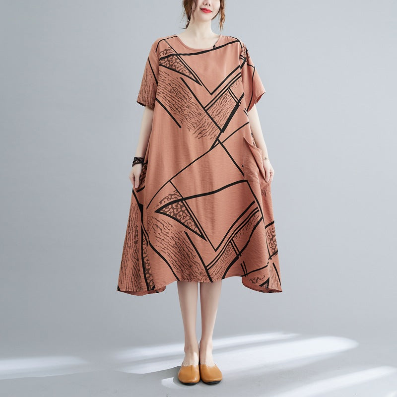 Plus Size Abstract Print A Line Dress